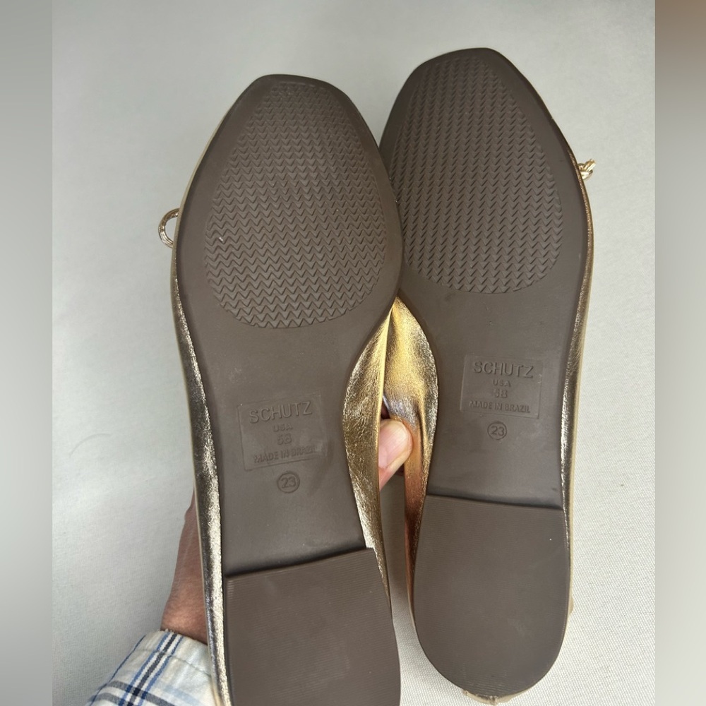 Shutz Arissa platina Metallic leather ballet flats made in Brazil NWOB. Size 5 - Picture 5 of 6